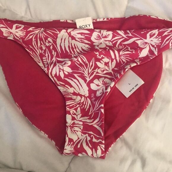 Roxy pink white blooming ride bikini bottom large swimwear - Picture 1 of 6
